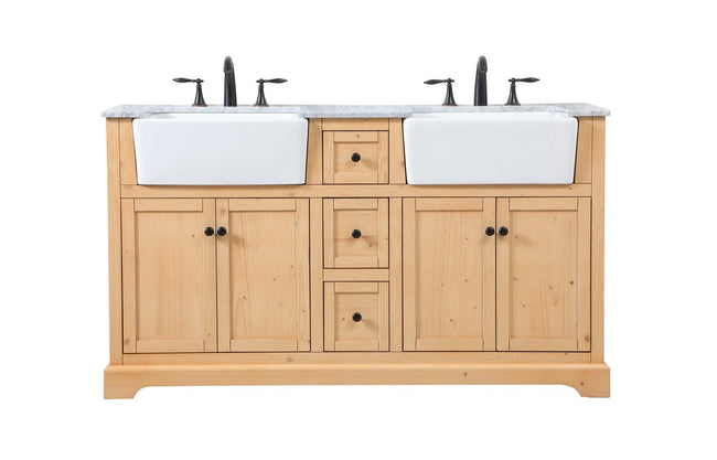 VF60260DNW 60" Double Bathroom Vanity in Natural Wood