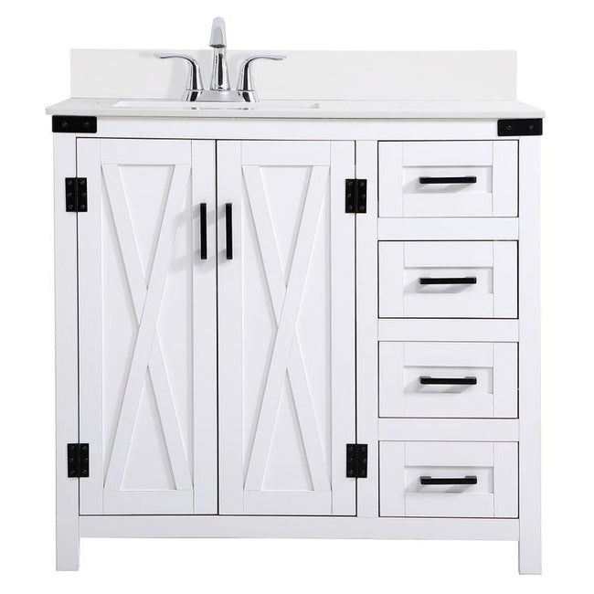 VF90236WH-BS 36" Bathroom Vanity in White With Backsplash