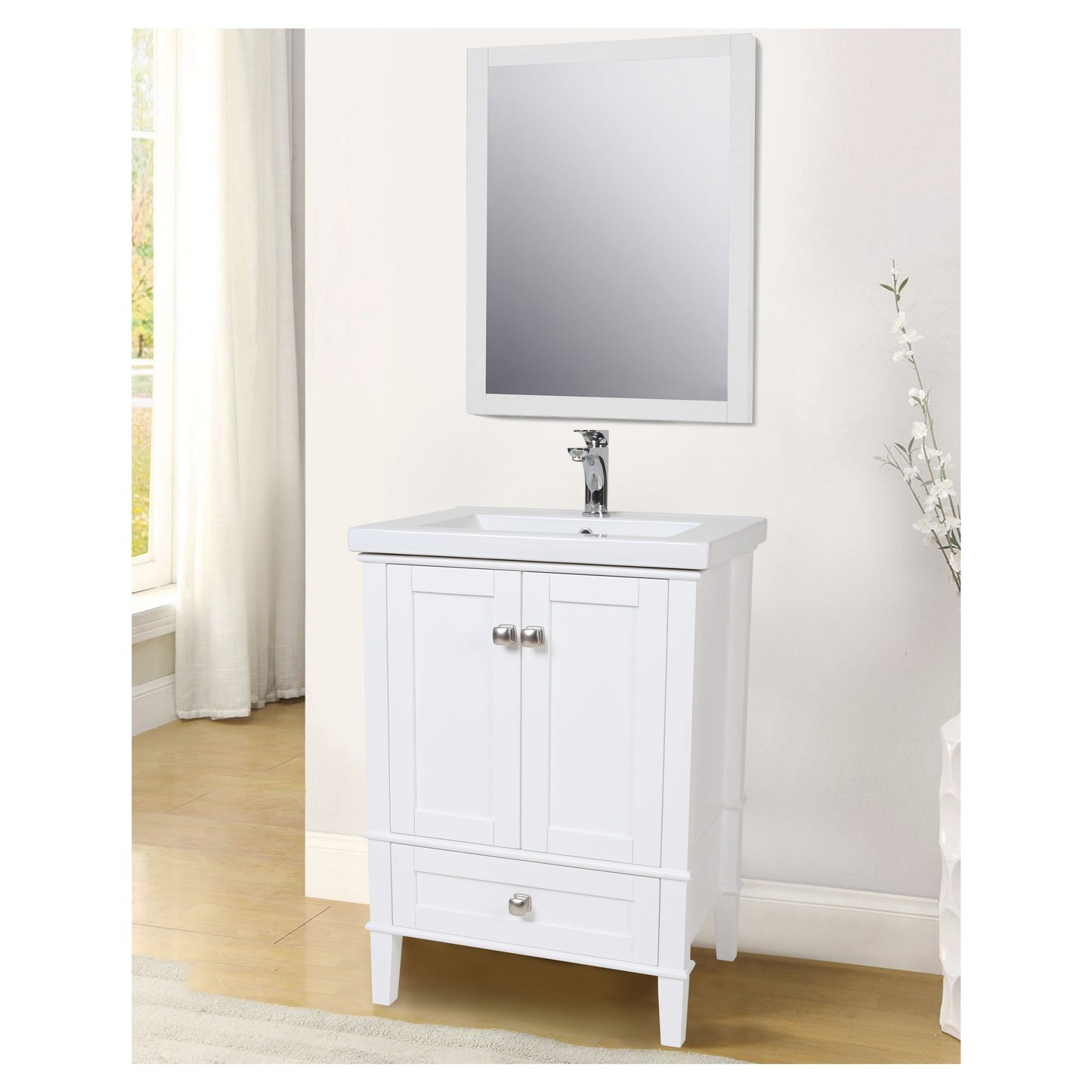 VM-2001 Aqua 22" x 32" Framed Rectangular Mirror in  White