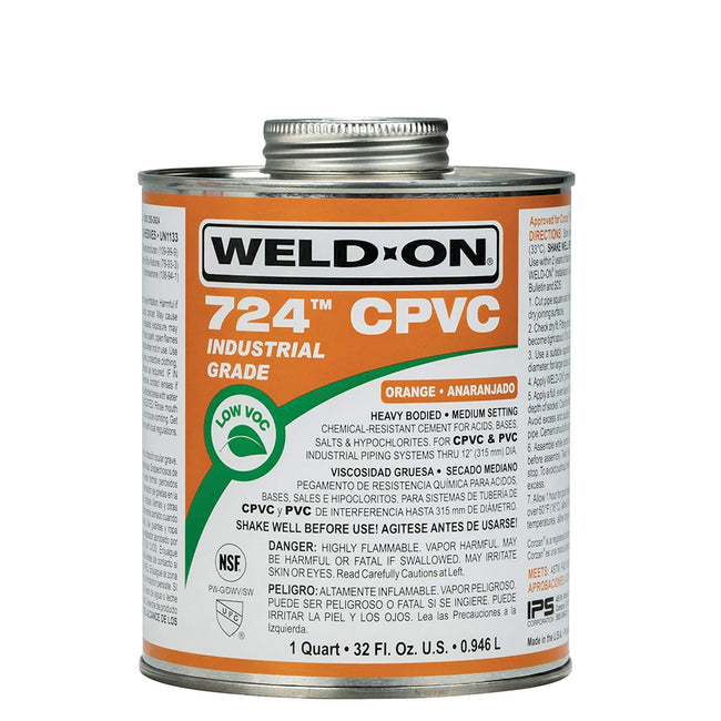 12818 - Weld-On 724 CPVC - Professional Industrial-Grade Heavy-Bodied Orange CPVC Cement - 1 Quart