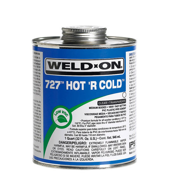 Weld-On 727 - Hot 'R Cold Low VOC PVC Cement - 10841 - 1 Quart