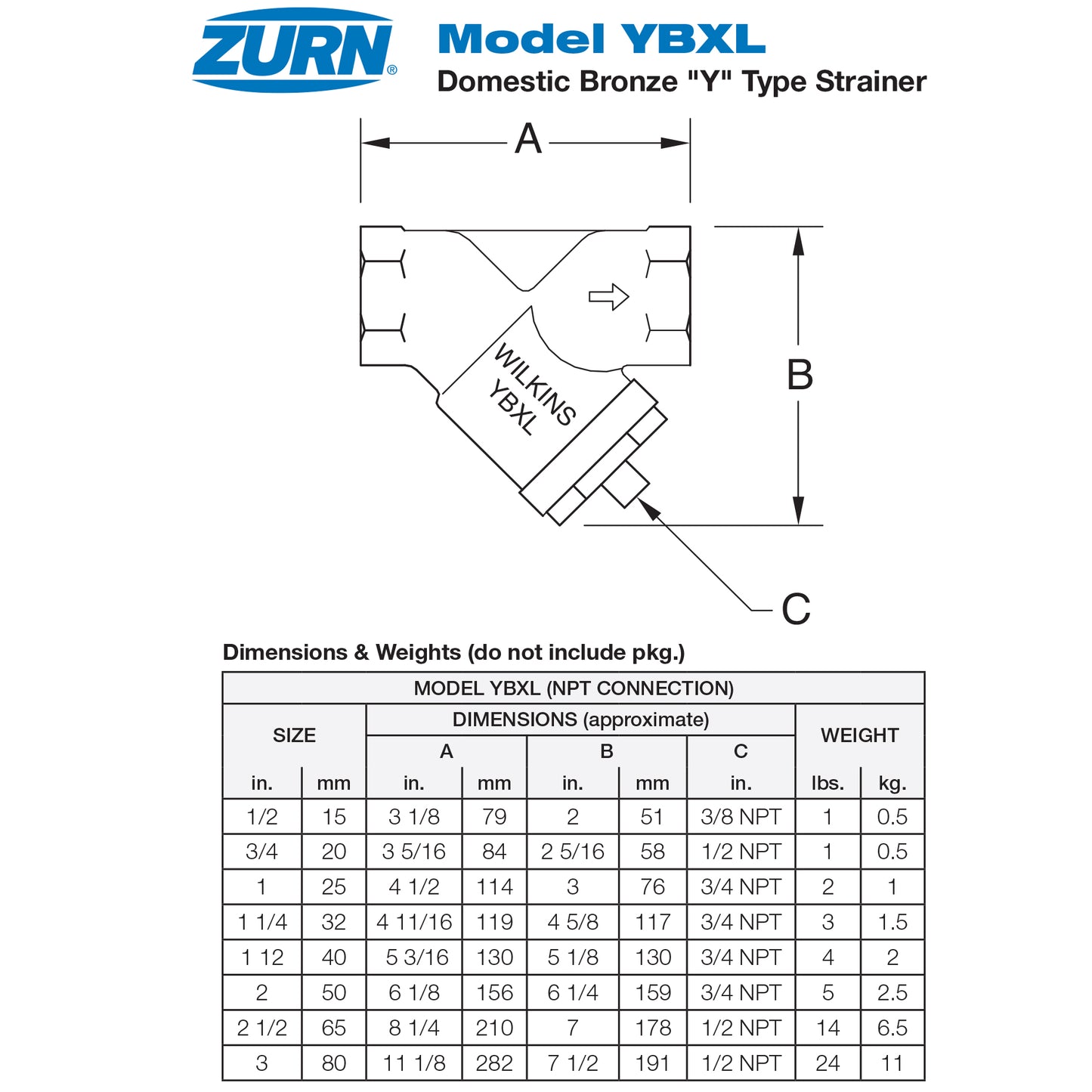 34-YBXL - 3/4" YBXL Bronze Wye Type Strainer